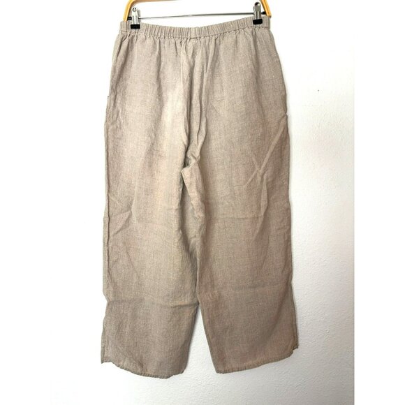 Flax Linen Tan Wide Leg High-Waisted Cropped Pants Size M - Picture 2 of 7